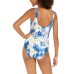  Printed Ruffled One-Piece Swimsuit, Moire Floral, 8