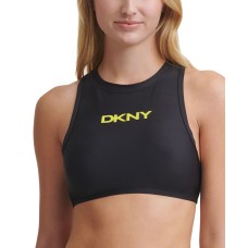 DKNY Racerback Zip Logo Bikini Top, Medium, Black