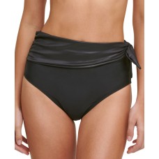 DKNY Sash High-Waist Bikini Bottoms, Large, Black