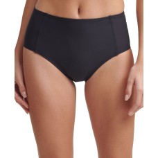 DKNY Seamed High-Waist Bikini Bottoms, Large, Black