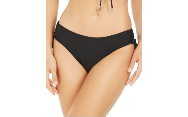  Solid Ruched-Side Bikini Bottoms, XX-Large, Black