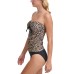  Tie-Front Strapless Tankini Top, Large, Multicolor