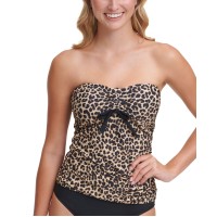 DKNY Tie-Front Strapless Tankini Top, Large, Multicolor