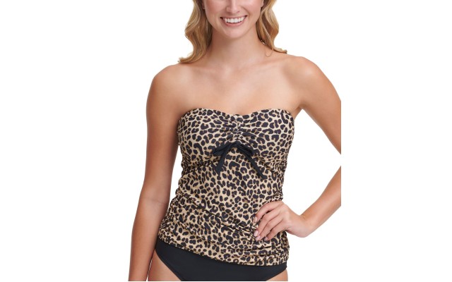  Tie-Front Strapless Tankini Top, Large, Multicolor