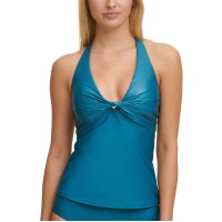 Dkny Twist-Front Halter Tankini Top Women’s Swimsuit, Teal, Large