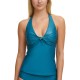  Twist-Front Halter Tankini Top Women’s Swimsuit, Teal, Large