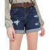  Juniors’ Belted Cuffed Denim Shorts,Blue,11