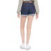 Juniors’ Belted Cuffed Denim Shorts, Blue,1