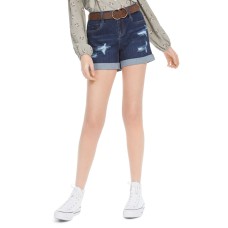 Dollhouse Juniors’ Belted Cuffed Denim Shorts, Blue,1