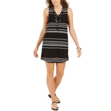 Dotti Dahlia Striped Lace-Up Tunic Cover-Up, Small, Black/White