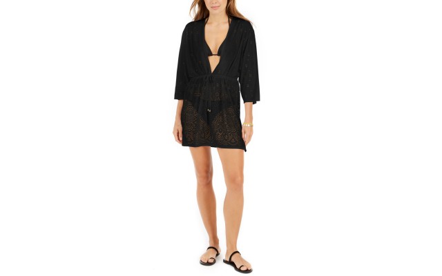  Gypsy Gem Crochet Tunic Cover-Up, Black, Large