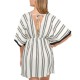 Newport Stripes Petal Sleeve Cover-Up Dress, Medium, White