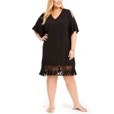 Dotti Plus Size Island Macrame Fringe Tunic Cover-Up, 1X, Black