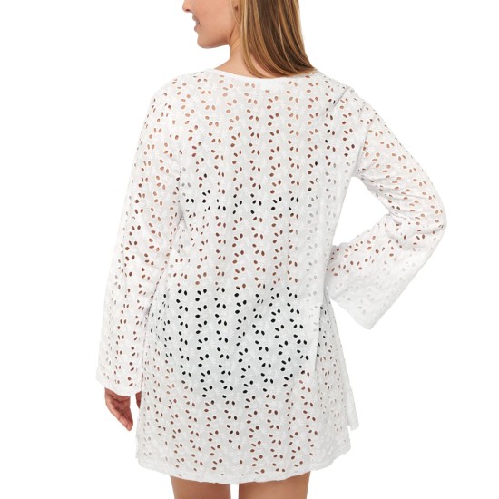  Poplar Skies Cotton Bell Sleeve Tunic Cover-Up, Large, White