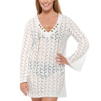 Dotti Poplar Skies Cotton Bell Sleeve Tunic Cover-Up, Large, White