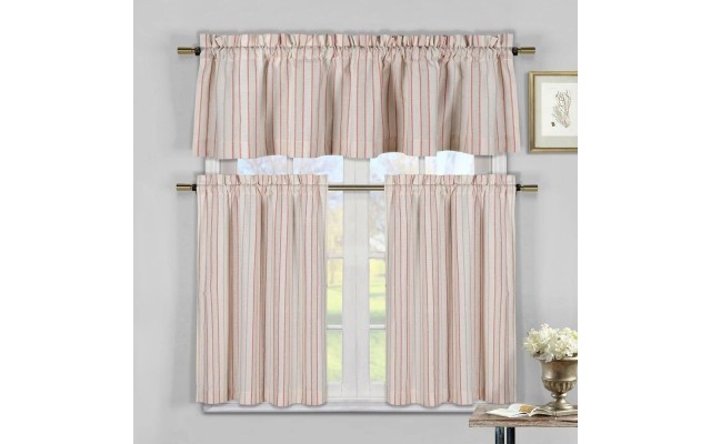 Duck River Textile Xandra 3-Piece Striped Kitchen Curtain Set