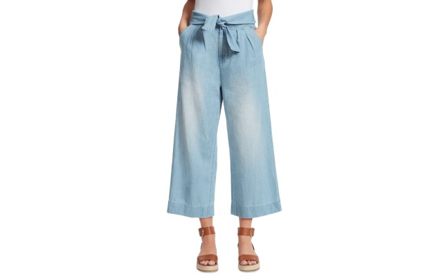  Tie-Front Wide-Leg Jeans, Blue, Large