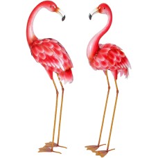 Flamboyant 35″ Metal Pink Flamingo Statue Pair of Yard Garden Metal Sculptures Home, Patio, Backyard Decor