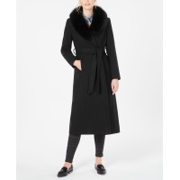 Forecaster Fox-Fur-Collar Belted Maxi Wrap Coat