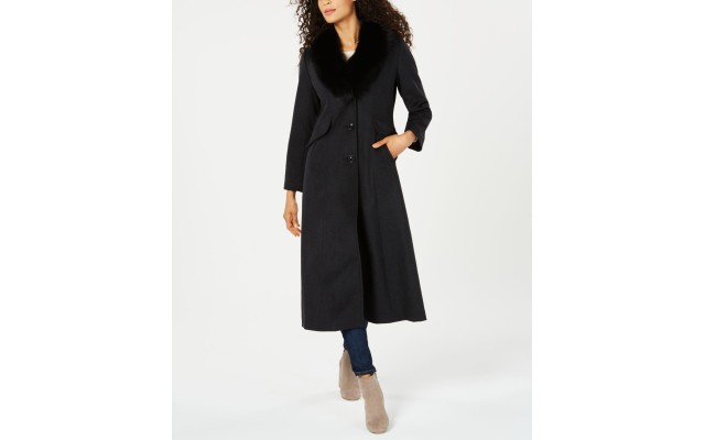  Fox-Fur-Collar Maxi Reefer Coat