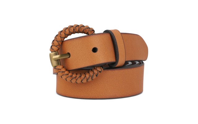  Women’s 32MM Woven-Buckle Leather Belt, Small, Brown