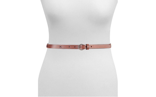  Women’s Embroidered 18MM Leather Skinny Belt, Brown, M