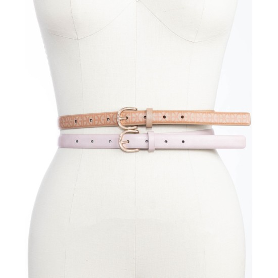  Women’s 2-For-1 Skinny Belts, Blush/Beige, S