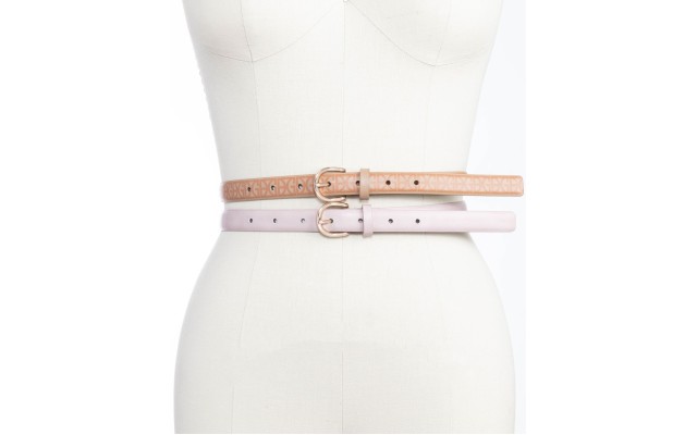  Women’s 2-For-1 Skinny Belts, Blush/Beige, S
