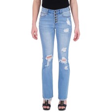 Gogo Jeans Juniors’ Exposed Button Flare Jeans,Blue, 9