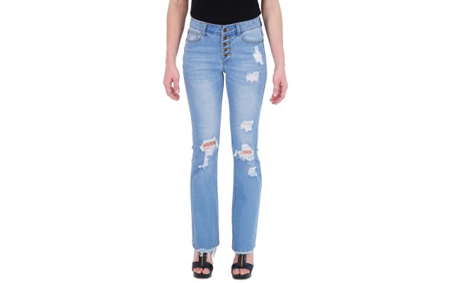 Gogo Jeans Juniors’ Exposed Button Flare Jeans,Blue, 9