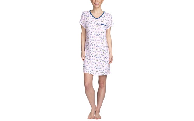  Womens V-Neck Short Sleeve Printed Sleepshirt Nightgown, Butterflies Medium