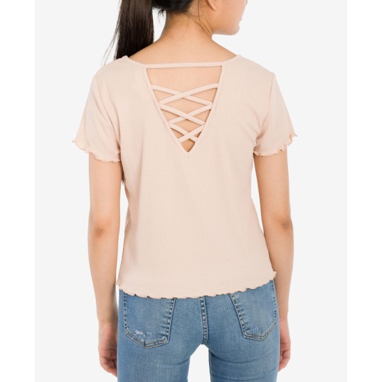  Juniors’ Crisscross-Back T-Shirt, Beige, Medium