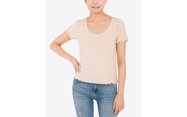  Juniors’ Crisscross-Back T-Shirt, Beige, Medium