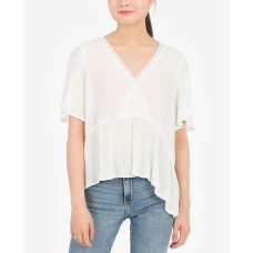 Hippie Rose Juniors’ Lace-Trim Peplum Top, White, Medium