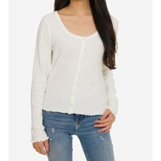 Hippie Rose Juniors’ Lettuce-Edge Button-Front Top, White