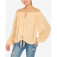 Hippie Rose Juniors’ Off-The-Shoulder Top, Medium, Yellow
