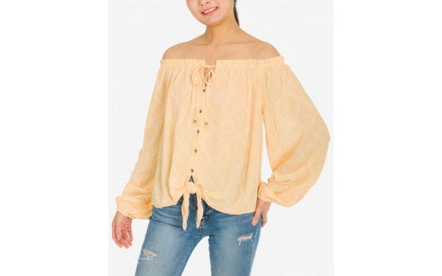  Juniors’ Off-The-Shoulder Top, Medium, Yellow