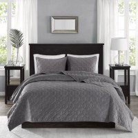 Home Essence Mercer Faux Velvet Reversible 3 Piece Coverlet Set, King/Cal King, Grey