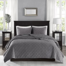Home Essence Mercer Faux Velvet Reversible 3 Piece Coverlet Set, King/Cal King, Grey