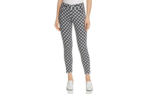  Women’s Gingham Ultra-Soft Denim Capri Leggings (Black-Gingham, XS)