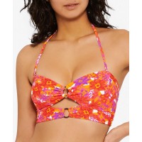 Hula Honey Juniors’ Bold Bouquet Printed Cutout Bikini Top, Orange/pink, Small