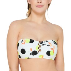 Hula Honey Juniors’ Citrus Geo-Printed Button Bandeau Bikini Top, White Multi, Large