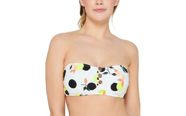  Juniors’ Citrus Geo-Printed Button Bandeau Bikini Top, White Multi, Large