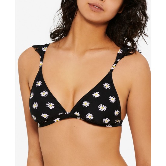  Juniors’ Daisy Dot Ruffled Bikini Top,Black, X-Large