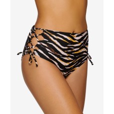 Hula Honey Juniors Eternal Animal High-Waist Side-Tie Bikini Bottoms, Small, Black