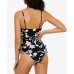 Juniors’ Flourishing Floral Lace-Up One-Piece Swimsuit, Black, S