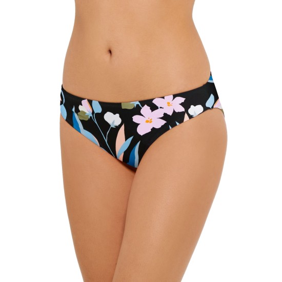  Juniors’ Flourishing Floral Hipster Bikini Bottoms, Black, S