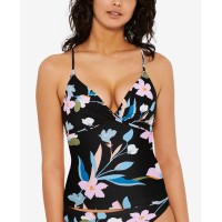 Hula Honey Juniors’ Flourishing Floral Tankini Top,Black Multi, Small