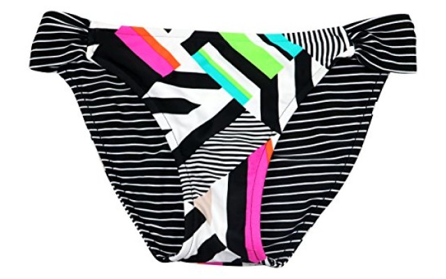  Juniors Printed Reversible Hipster Bikini Bottom, Black, Small