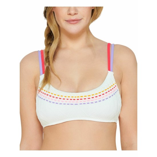  Juniors’ Textured Bralette Bikini Top, White, X-Large
